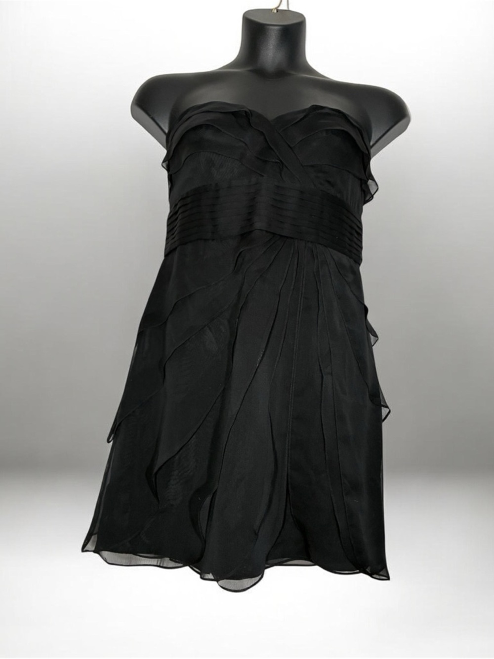 Adrianna Papell Black Strapless Chiffon Cocktail Dress Size 14P